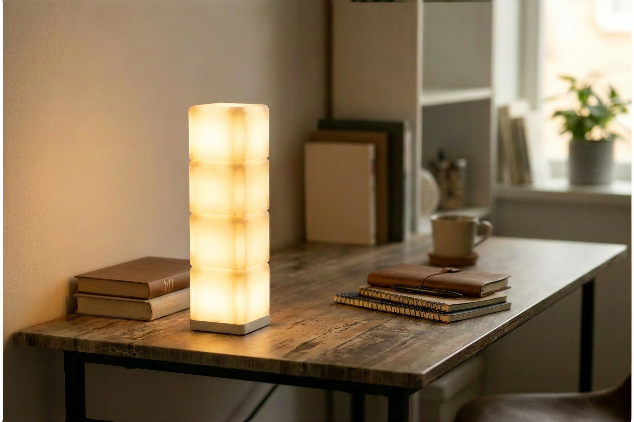 Kyub modular cube light stacked on a desk